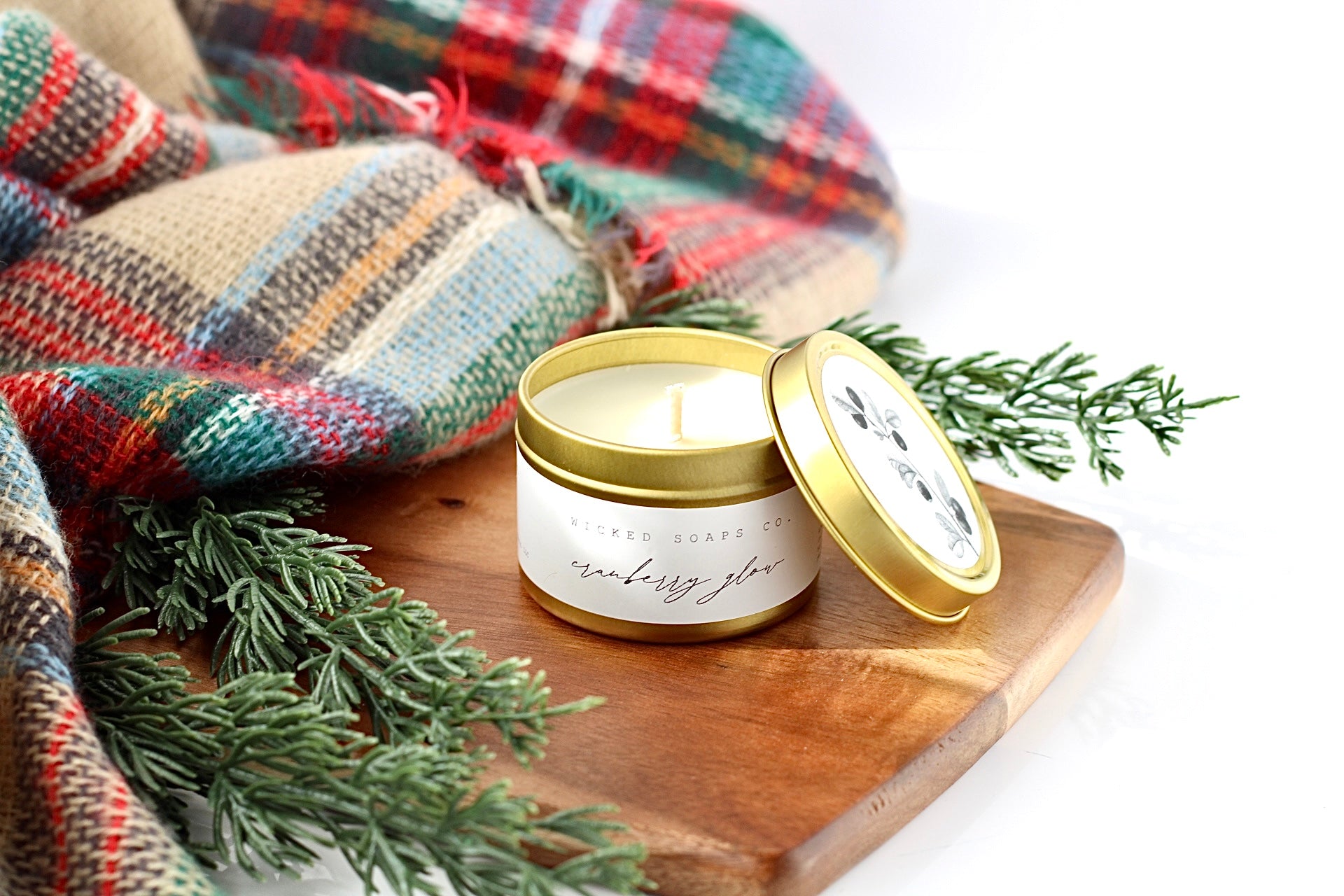 Cranberry Glow Soy Candle | Gold Tin Winter Candle