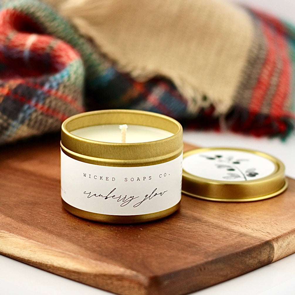 Cranberry Glow Soy Candle | Gold Tin Winter Candle