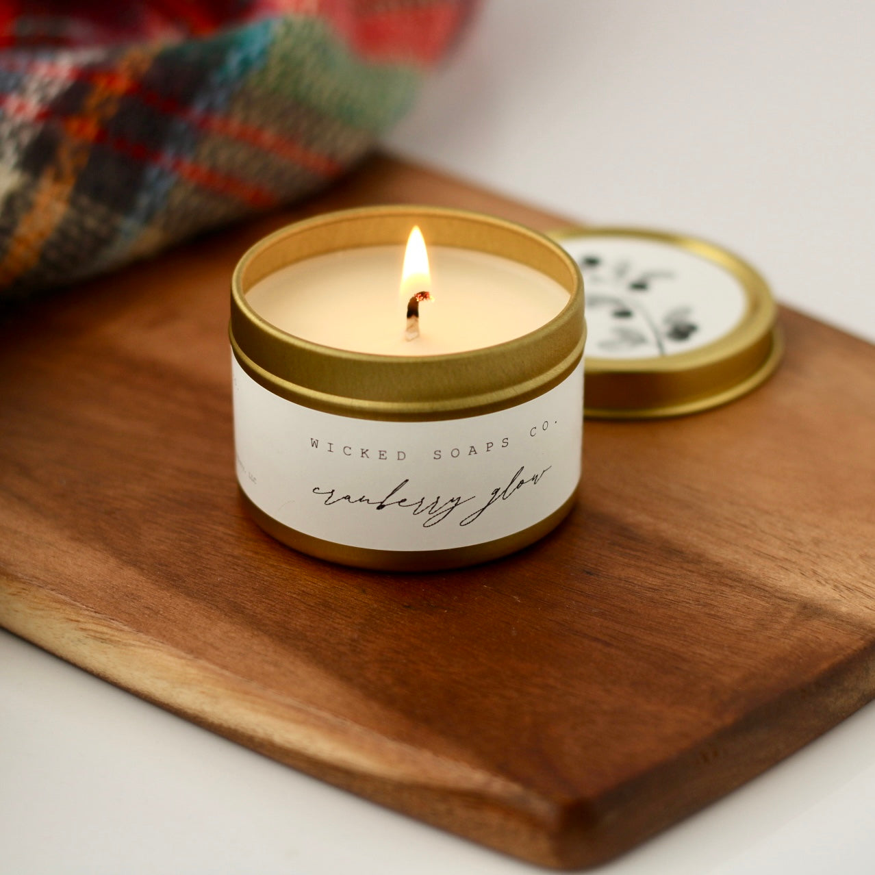 Cranberry Glow Soy Candle | Gold Tin Winter Candle