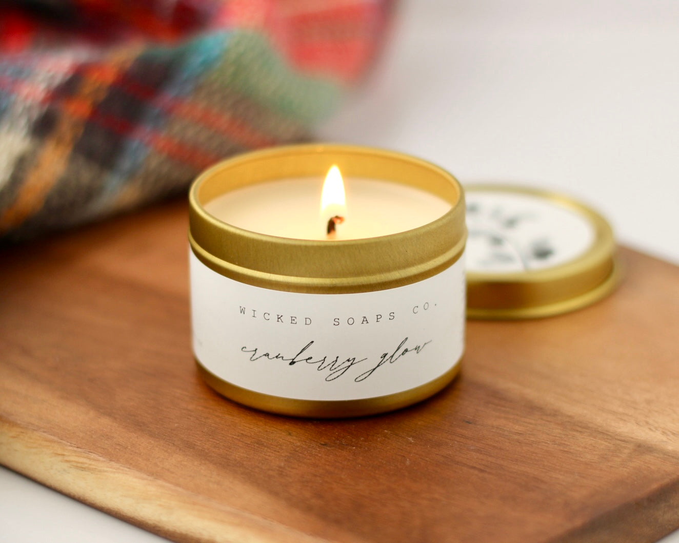 Cranberry Glow Soy Candle | Gold Tin Winter Candle