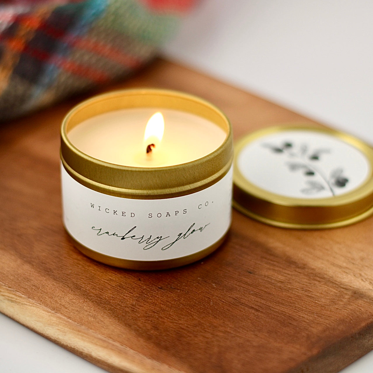 Cranberry Glow Soy Candle | Gold Tin Winter Candle