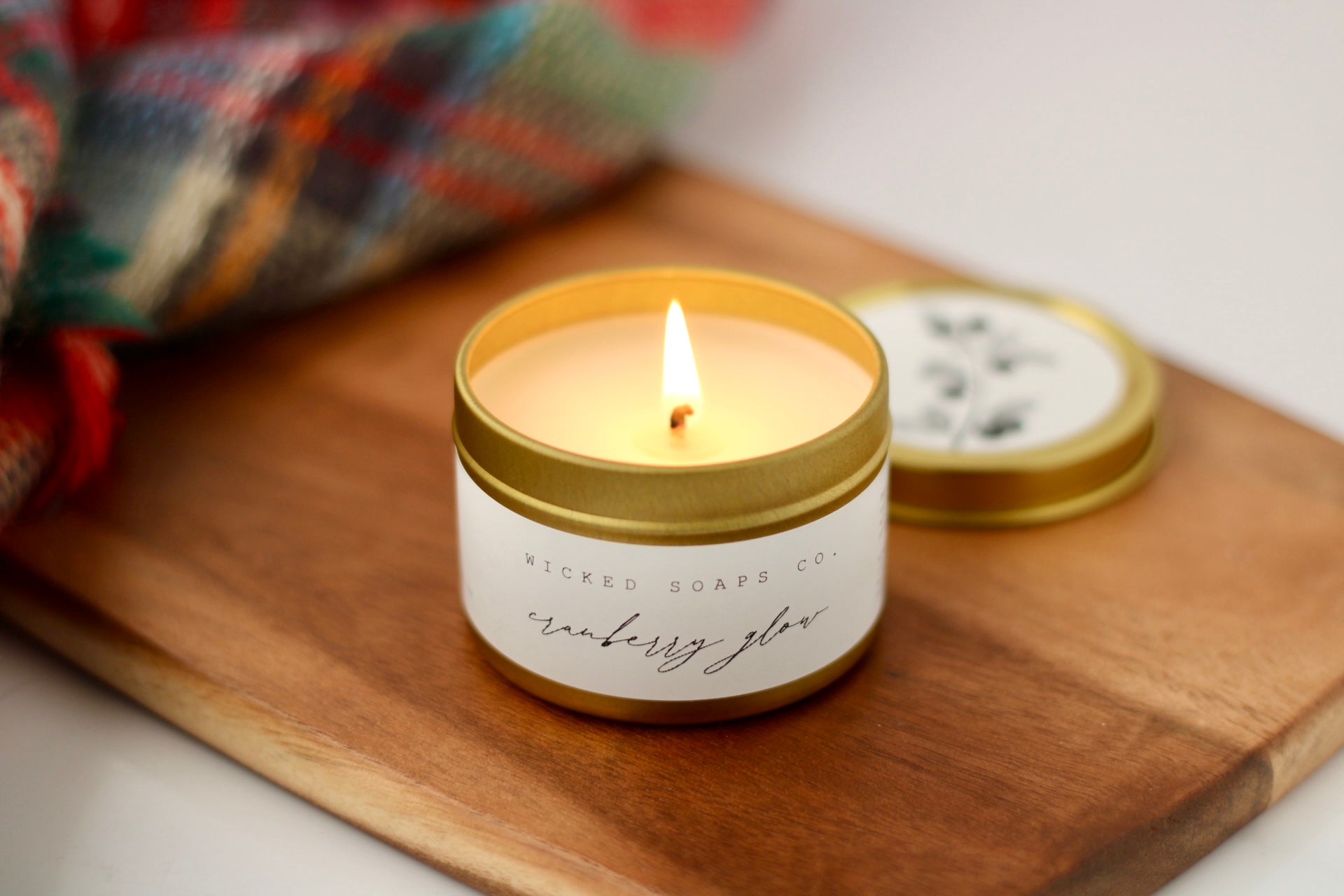 Cranberry Glow Soy Candle | Gold Tin Winter Candle