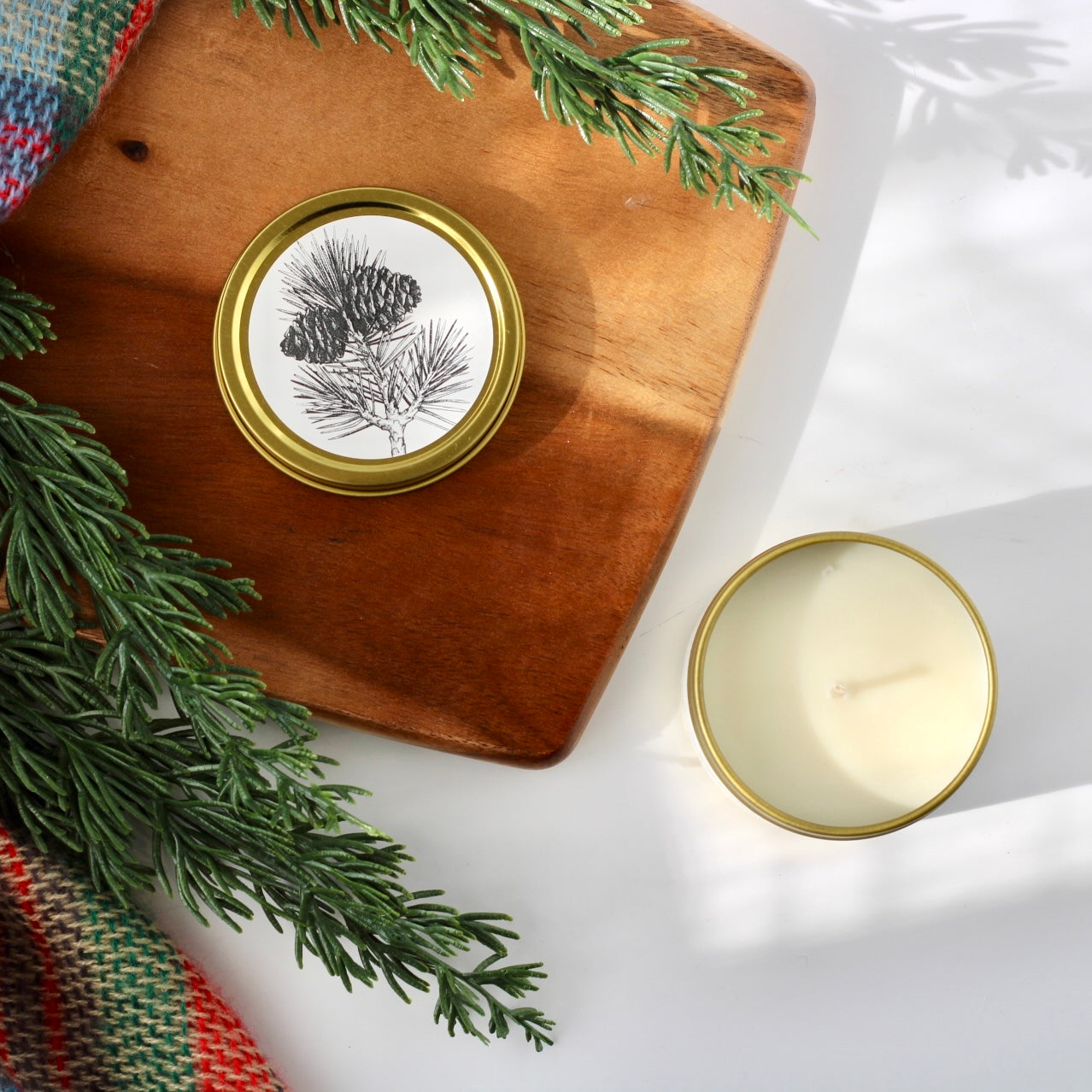 Evergreen Soy Candle | Gold Tin Winter Candle