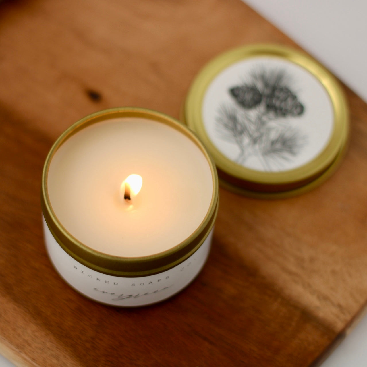 Evergreen Soy Candle | Gold Tin Winter Candle