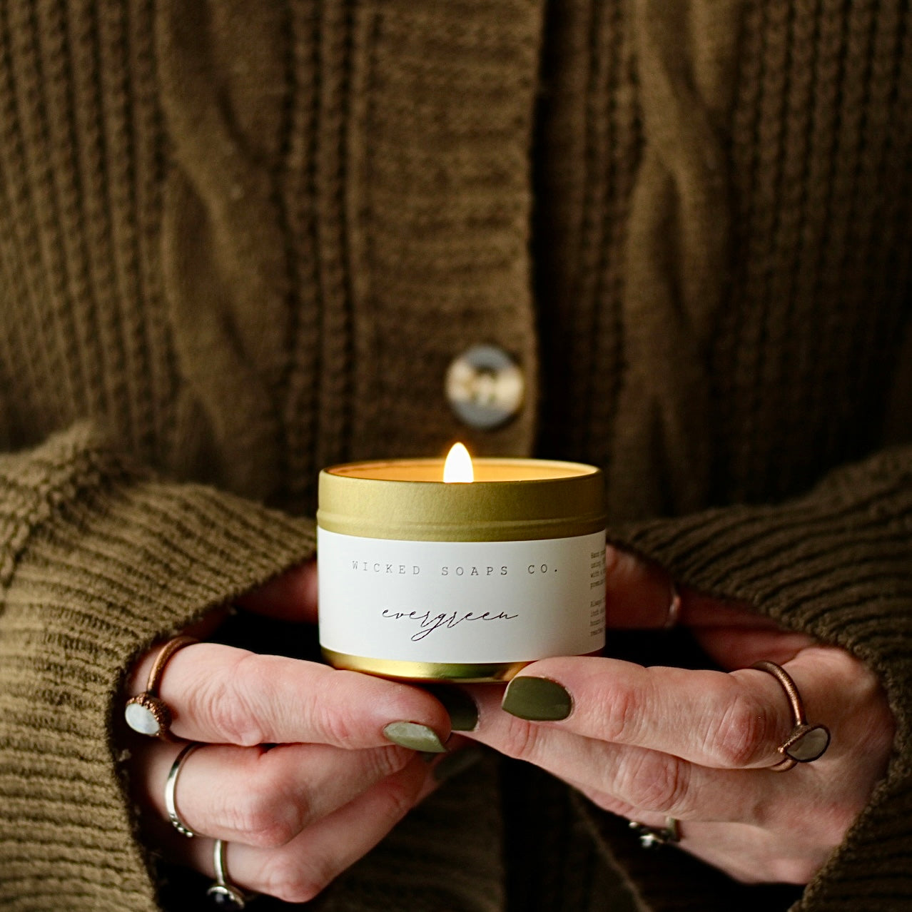 Evergreen Soy Candle | Gold Tin Winter Candle