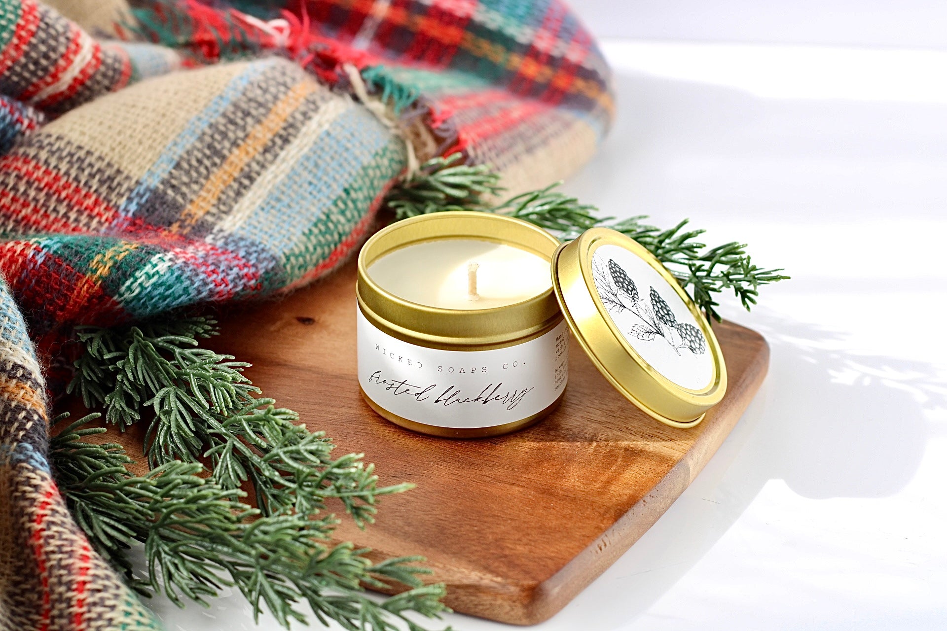 Frosted Blackberry Soy Candle |Gold Tin Winter Candle