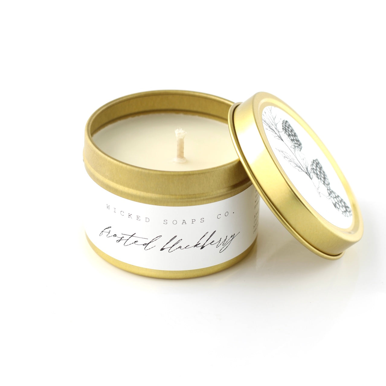Frosted Blackberry Soy Candle |Gold Tin Winter Candle