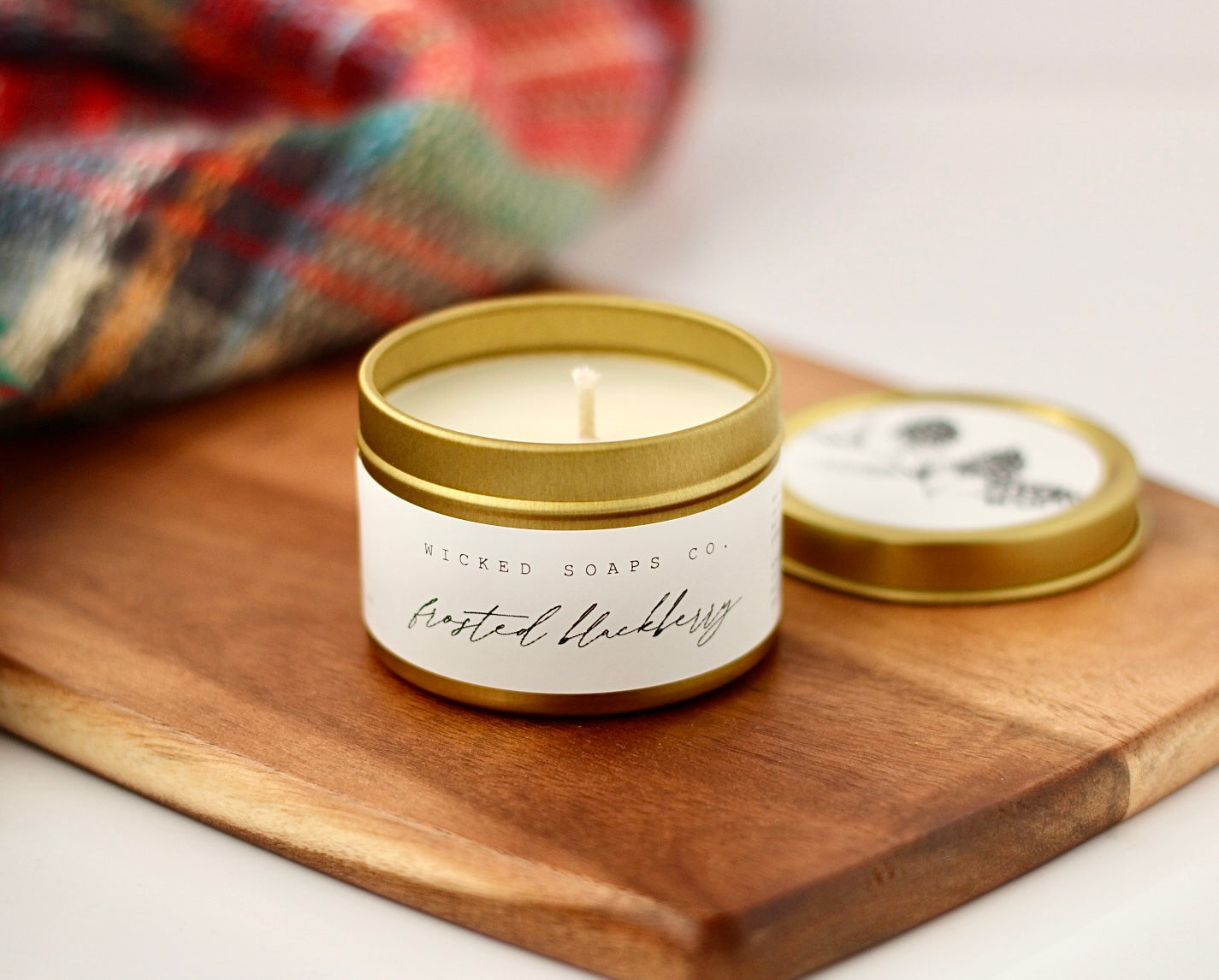Frosted Blackberry Soy Candle |Gold Tin Winter Candle