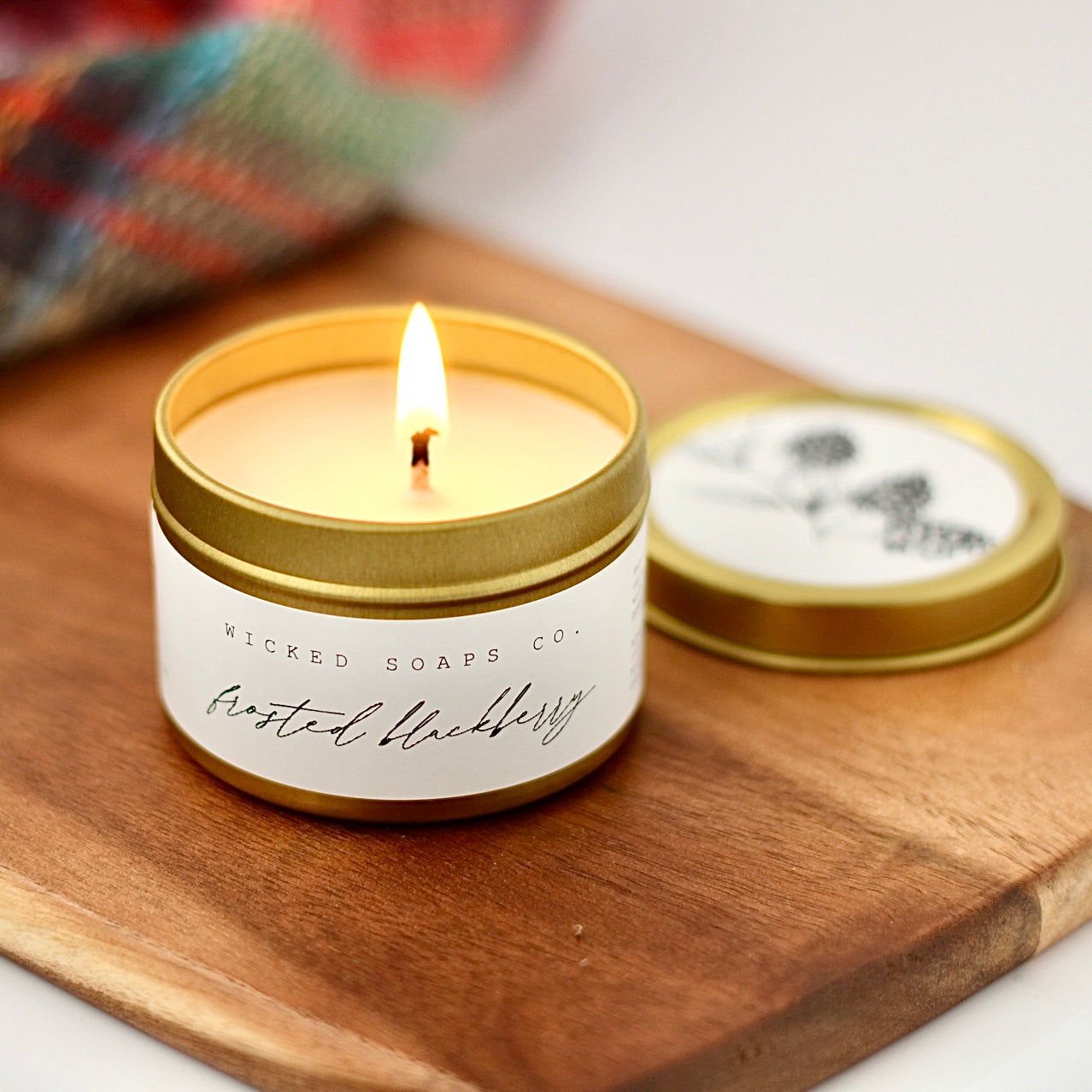 Frosted Blackberry Soy Candle |Gold Tin Winter Candle