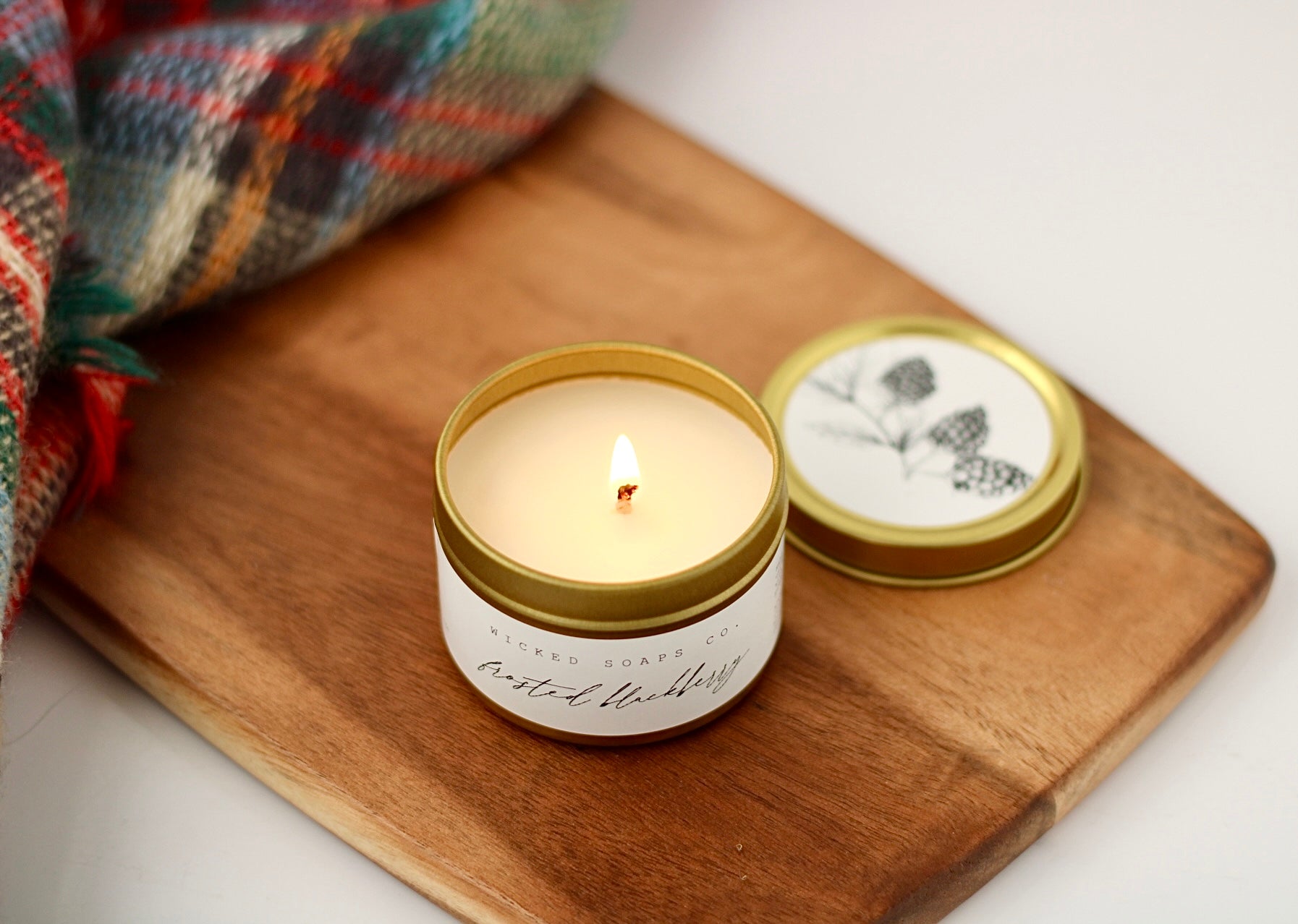Frosted Blackberry Soy Candle |Gold Tin Winter Candle