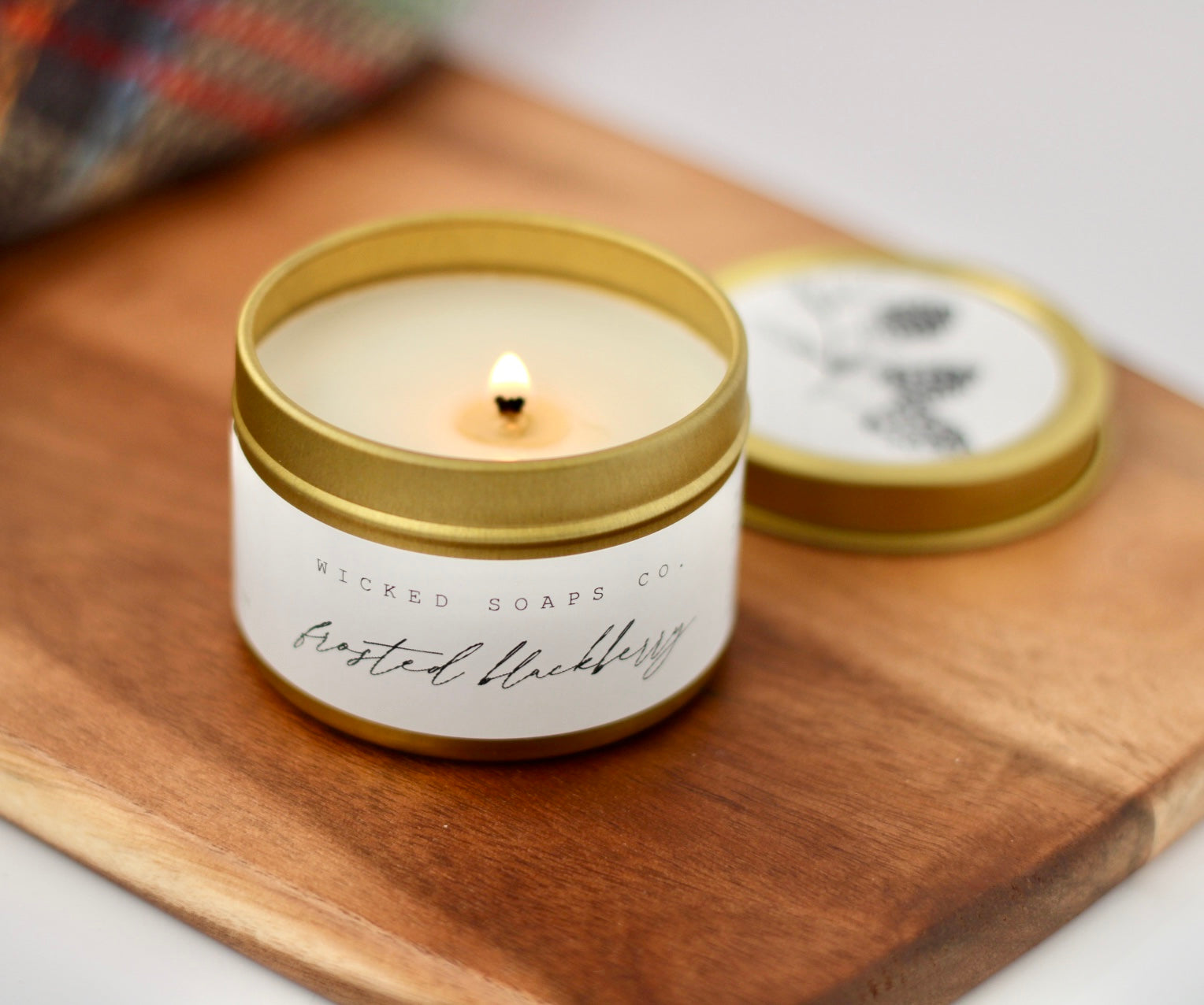 Frosted Blackberry Soy Candle |Gold Tin Winter Candle
