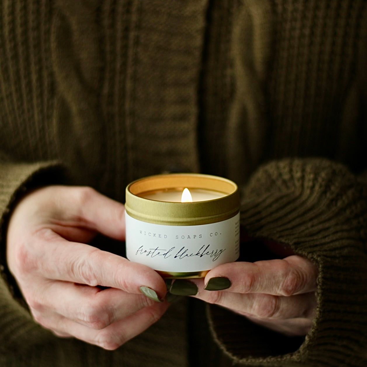 Frosted Blackberry Soy Candle |Gold Tin Winter Candle