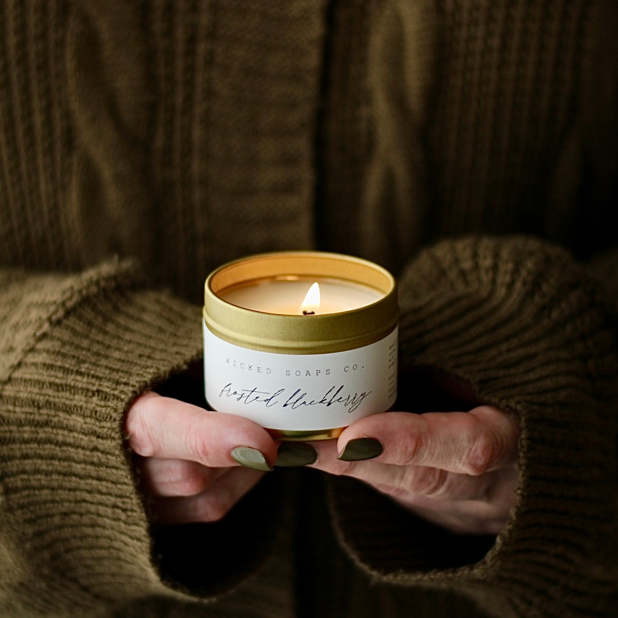 Frosted Blackberry Soy Candle |Gold Tin Winter Candle