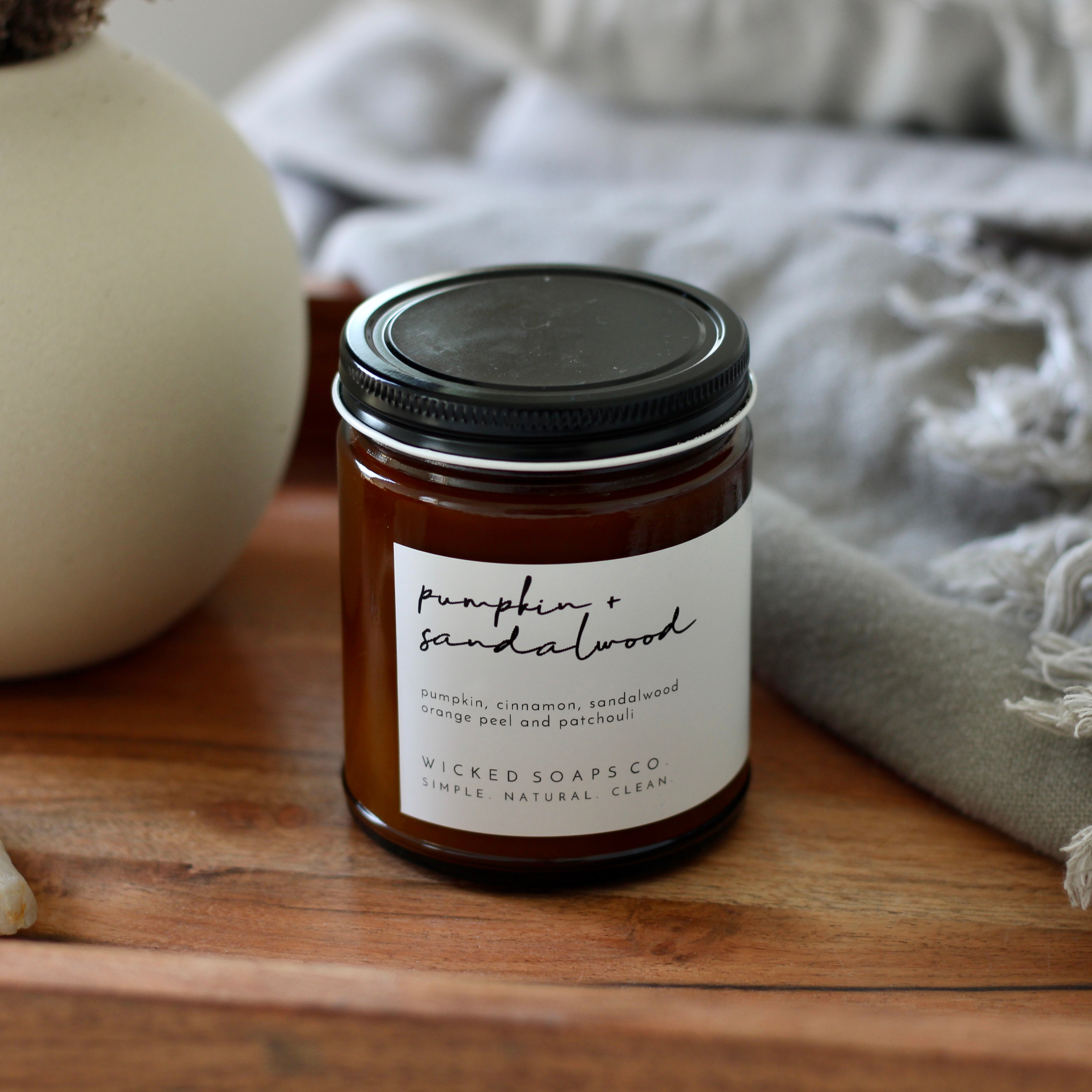 Pumpkin + Sandalwood Wood Wick Soy Candle