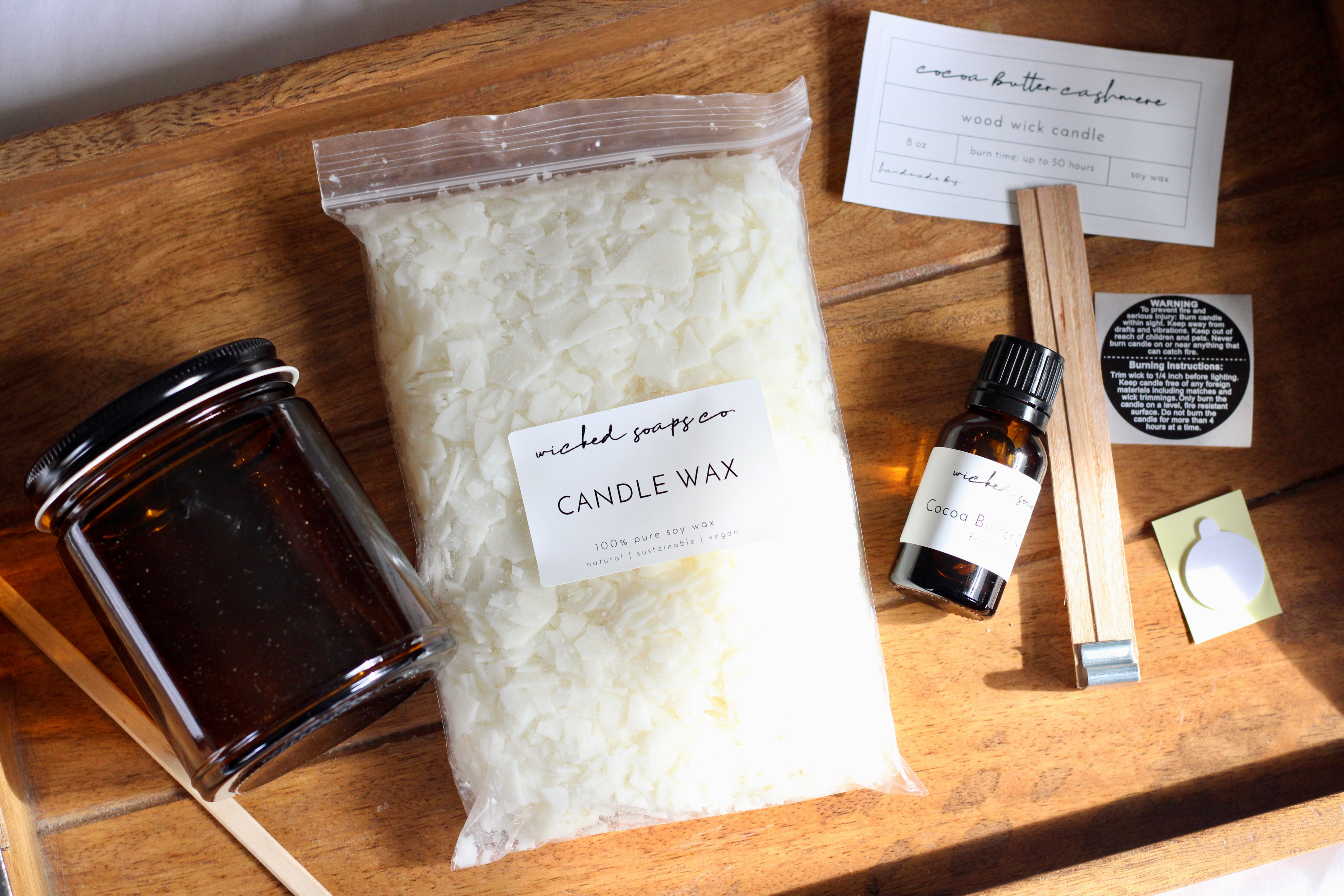 DIY Kit, Candle Making Kit with Wood Wicks & Amber Glass Jars
