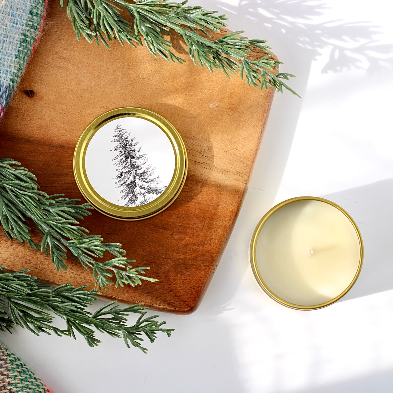 Snowlit Spruce Soy Candle | Gold Tin Winter Candle