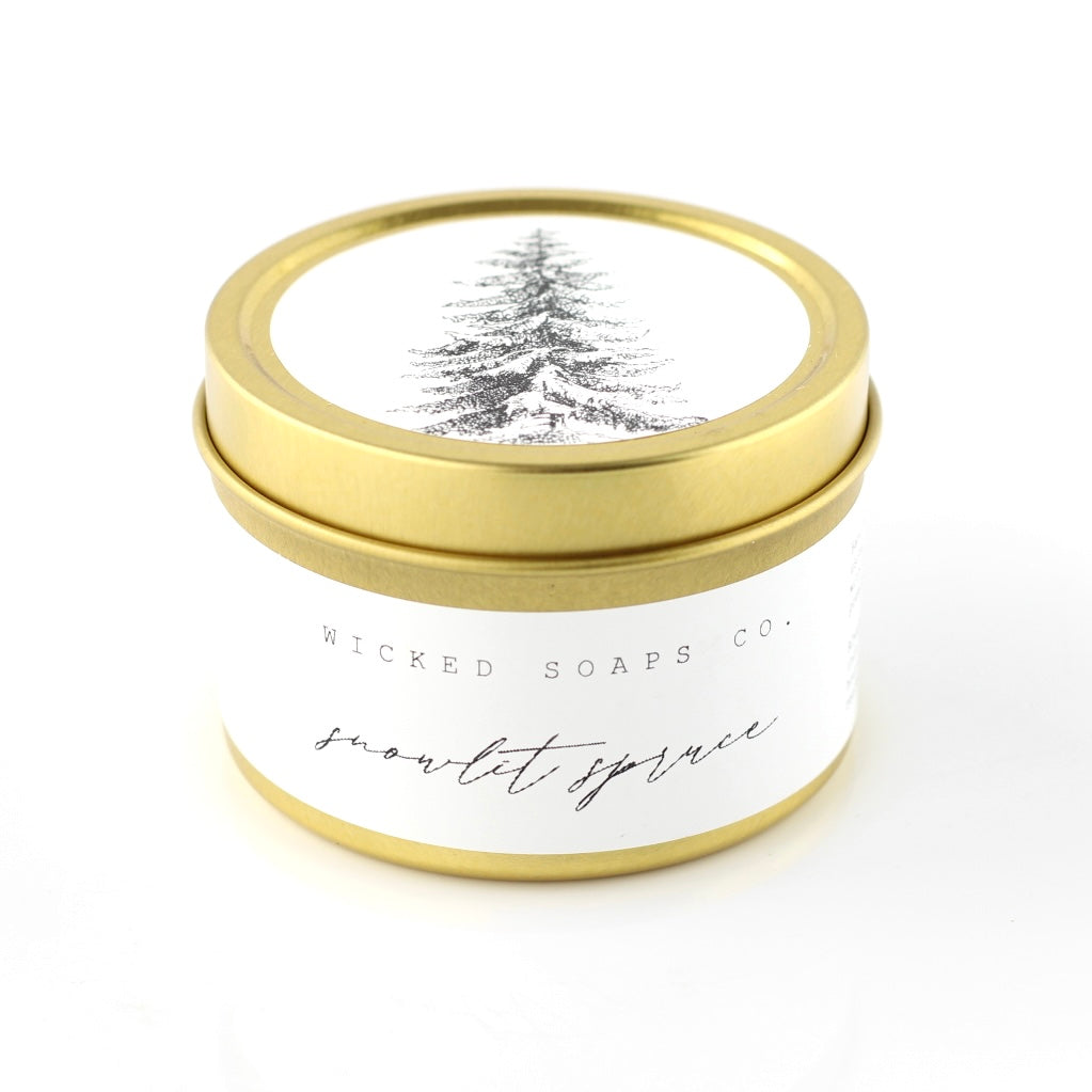 Snowlit Spruce Soy Candle | Gold Tin Winter Candle