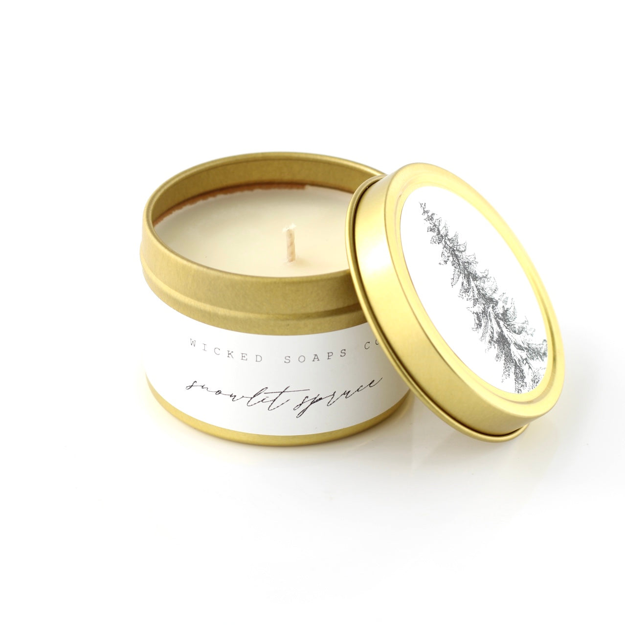 Snowlit Spruce Soy Candle | Gold Tin Winter Candle