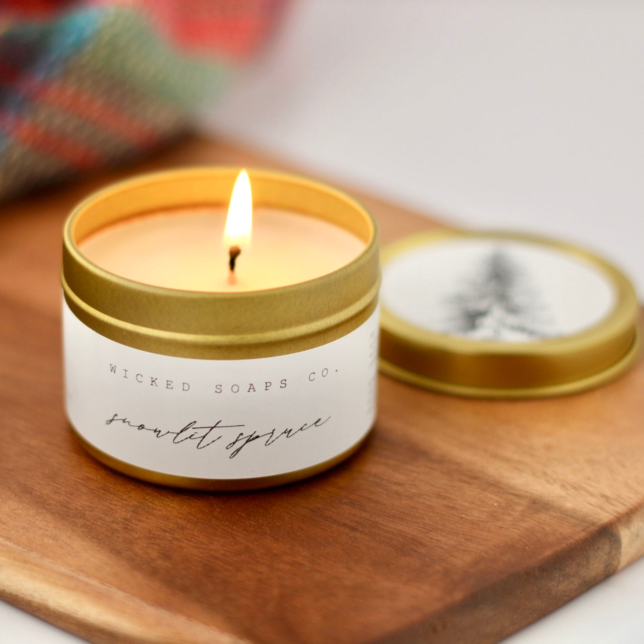 Snowlit Spruce Soy Candle | Gold Tin Winter Candle