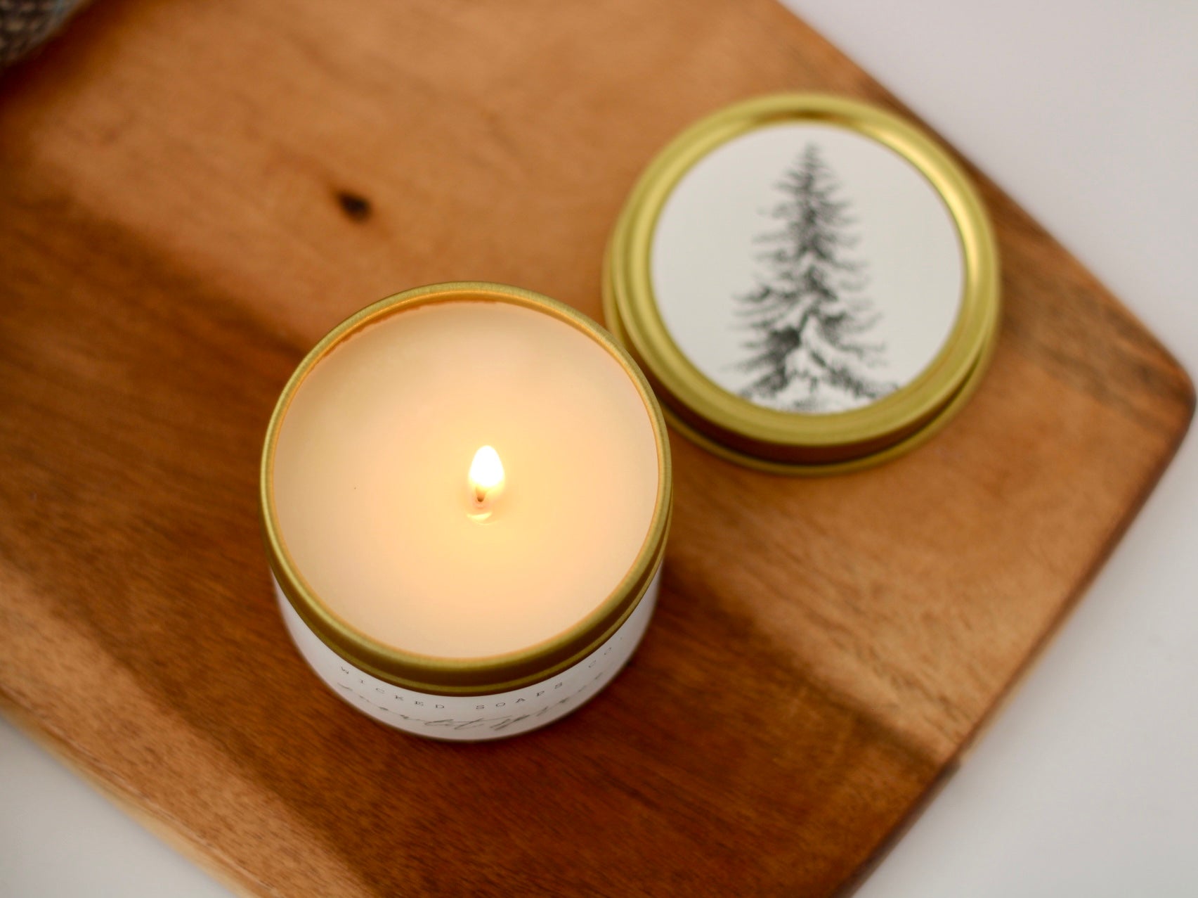Snowlit Spruce Soy Candle | Gold Tin Winter Candle
