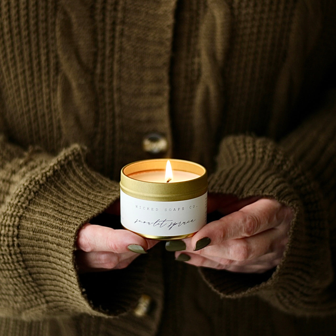 Snowlit Spruce Soy Candle | Gold Tin Winter Candle